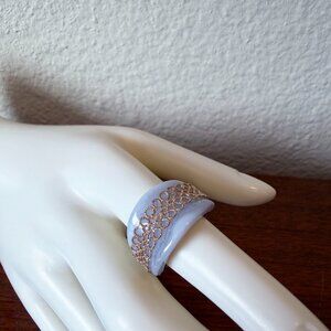 Sterling Silver Blue Lace Agate 14K Gold Clad Band Ring